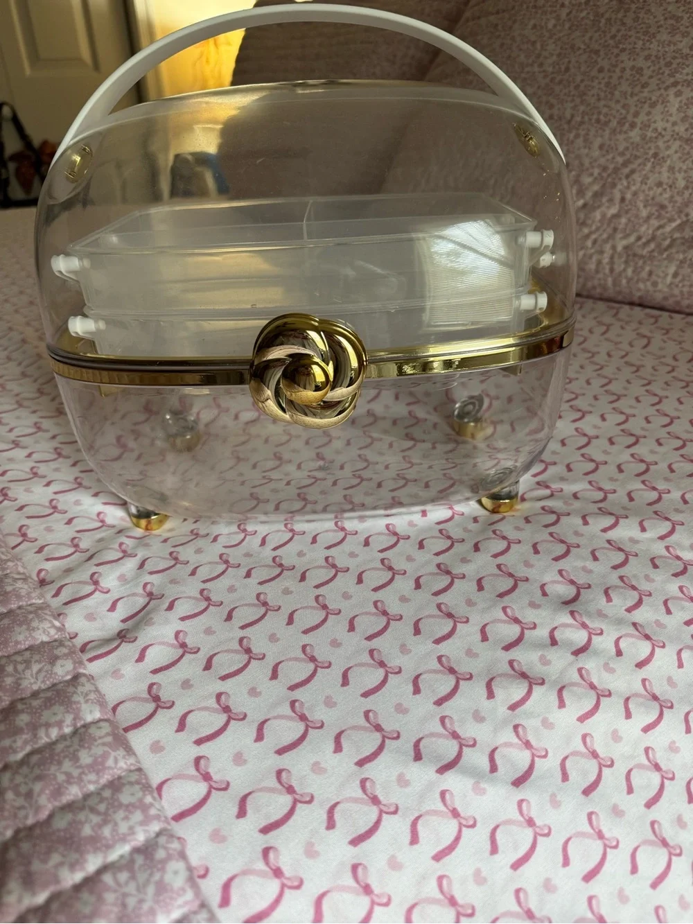 Clear Acrylic Dome Vanity Box with Gold Knot Detail